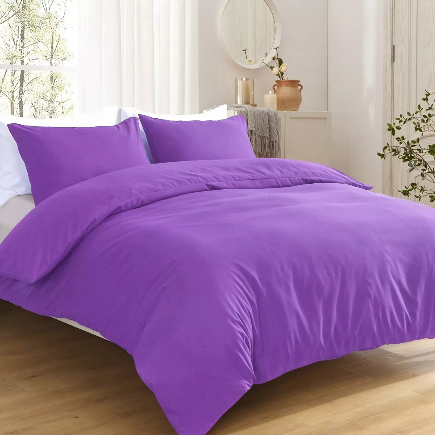 2000TC Soft Quilt Doona Duvet Cover Set Single Queen King Size Bed - Purple