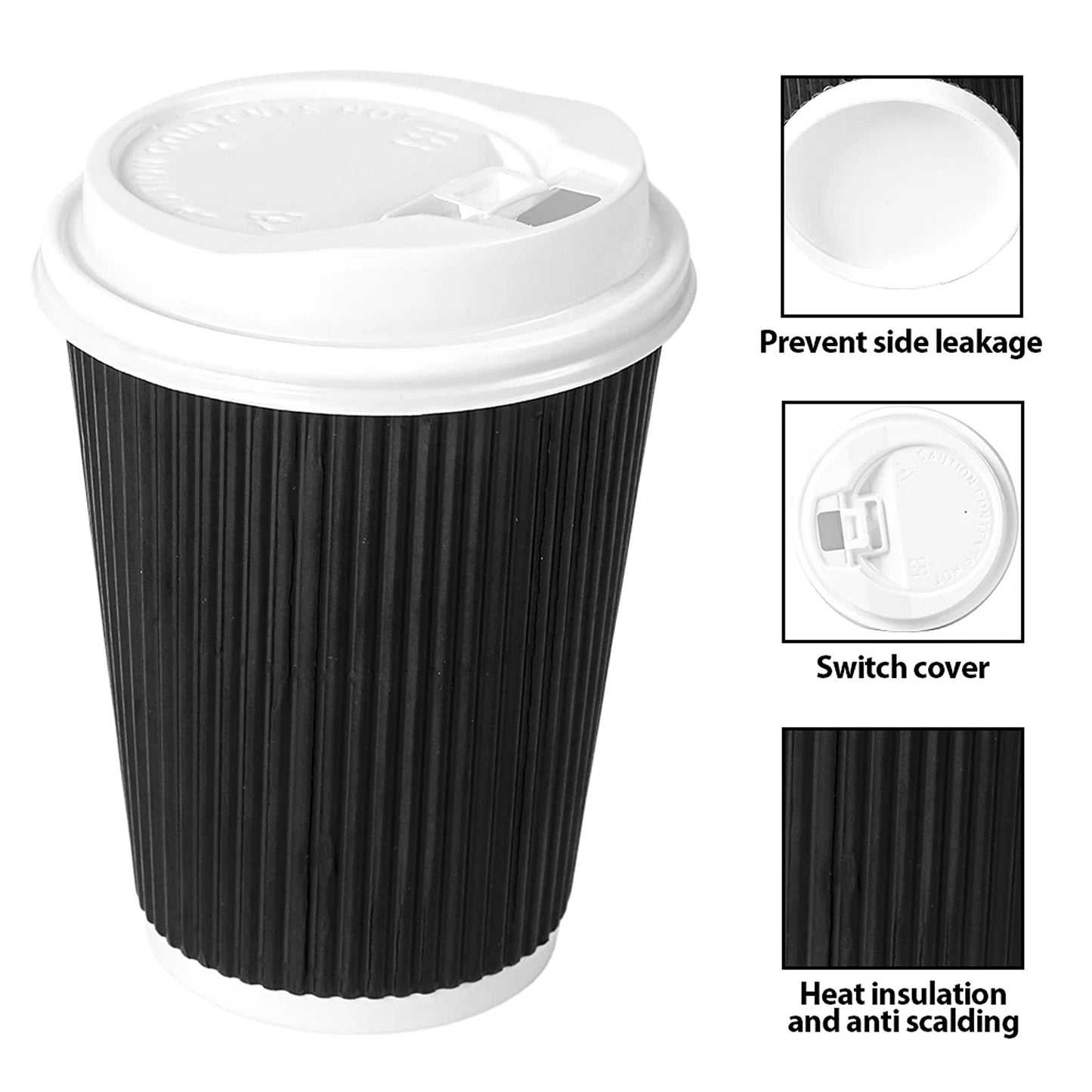 Triple Wall Coffee Cups Disposable Paper 8oz 12oz 16oz for Takeaway 50 Packs