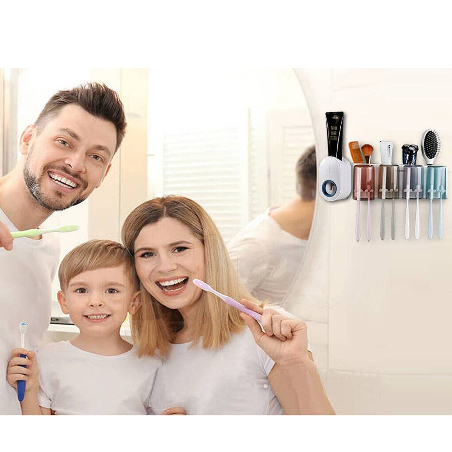 Wall Mounted Toothbrush Holder Automatic Toothpaste Dispenser