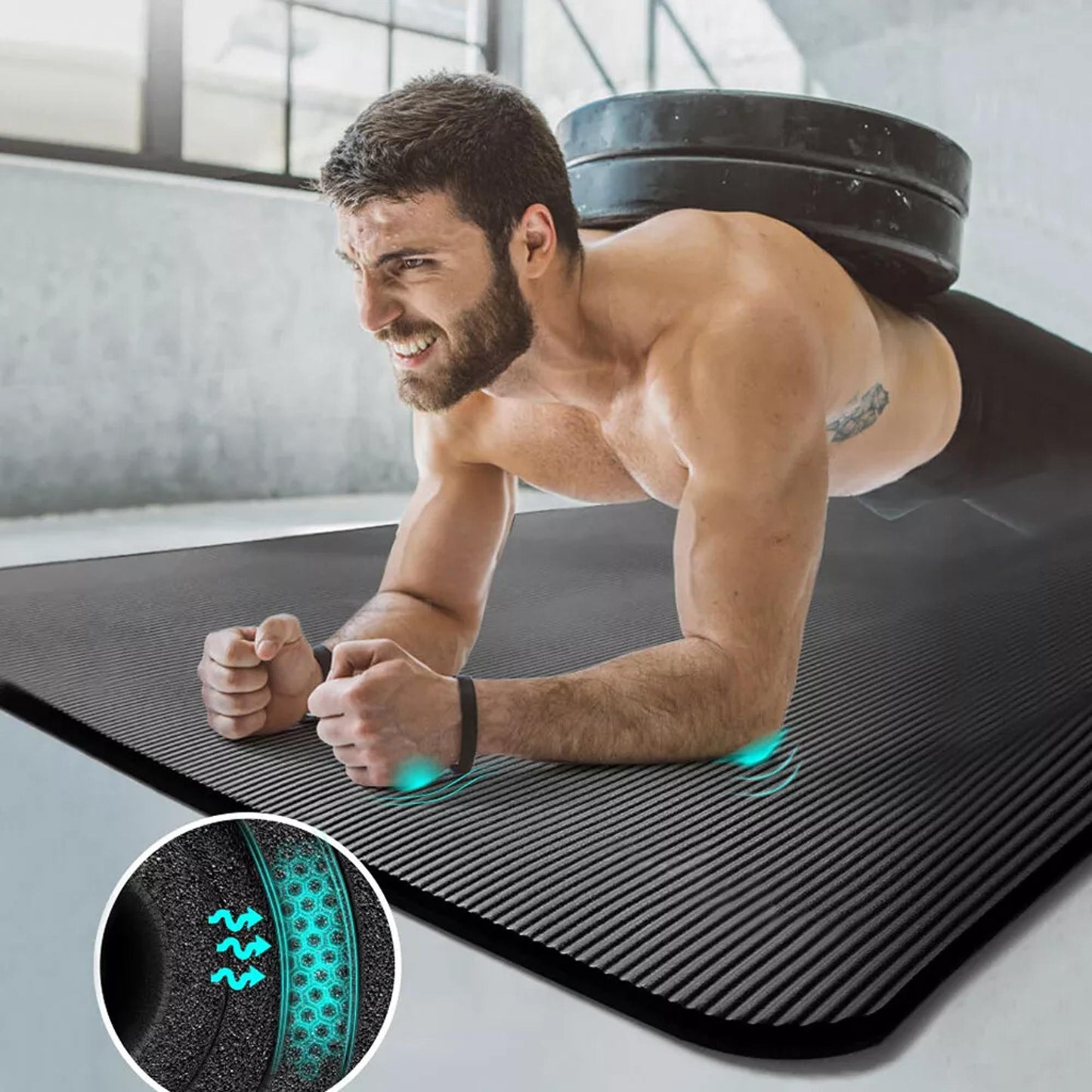 Thick Yoga Mat Pad 10 15 20MM NBR Nonslip Exercise Fitness Gym Durable - Black