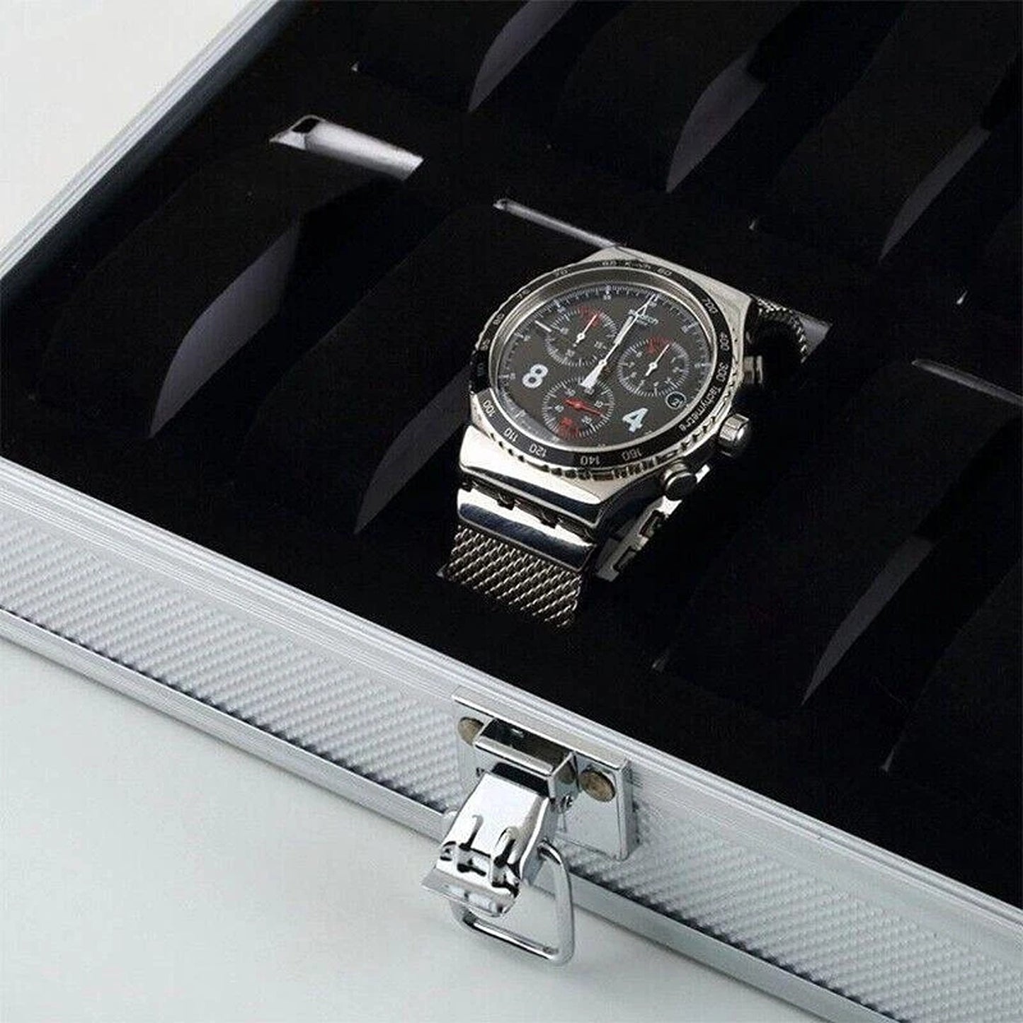 12 Grid Carbon Fiber Aluminum Watch Storage Box