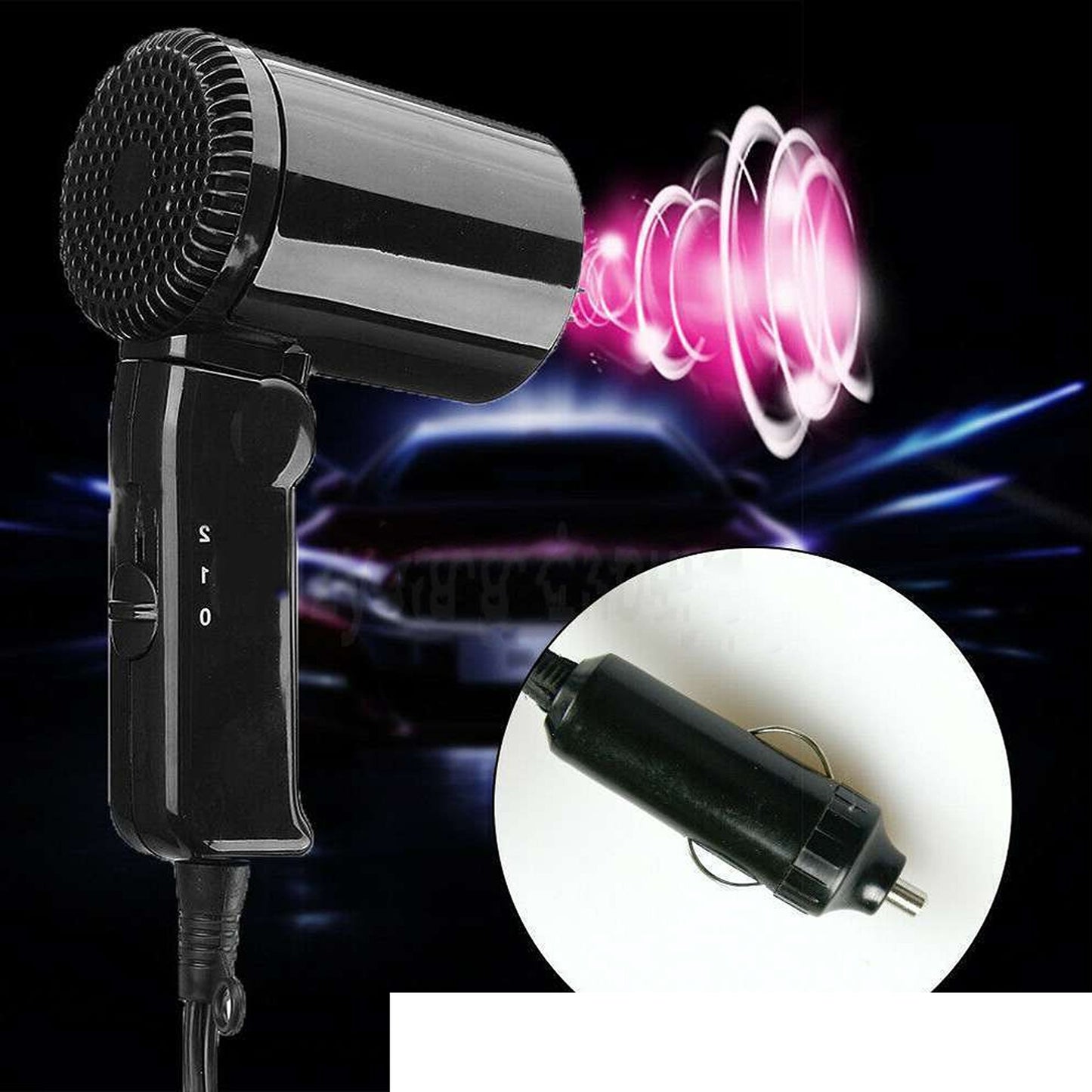 Portable Hairdryer Dry Glass Defroster Car Camping Travel
