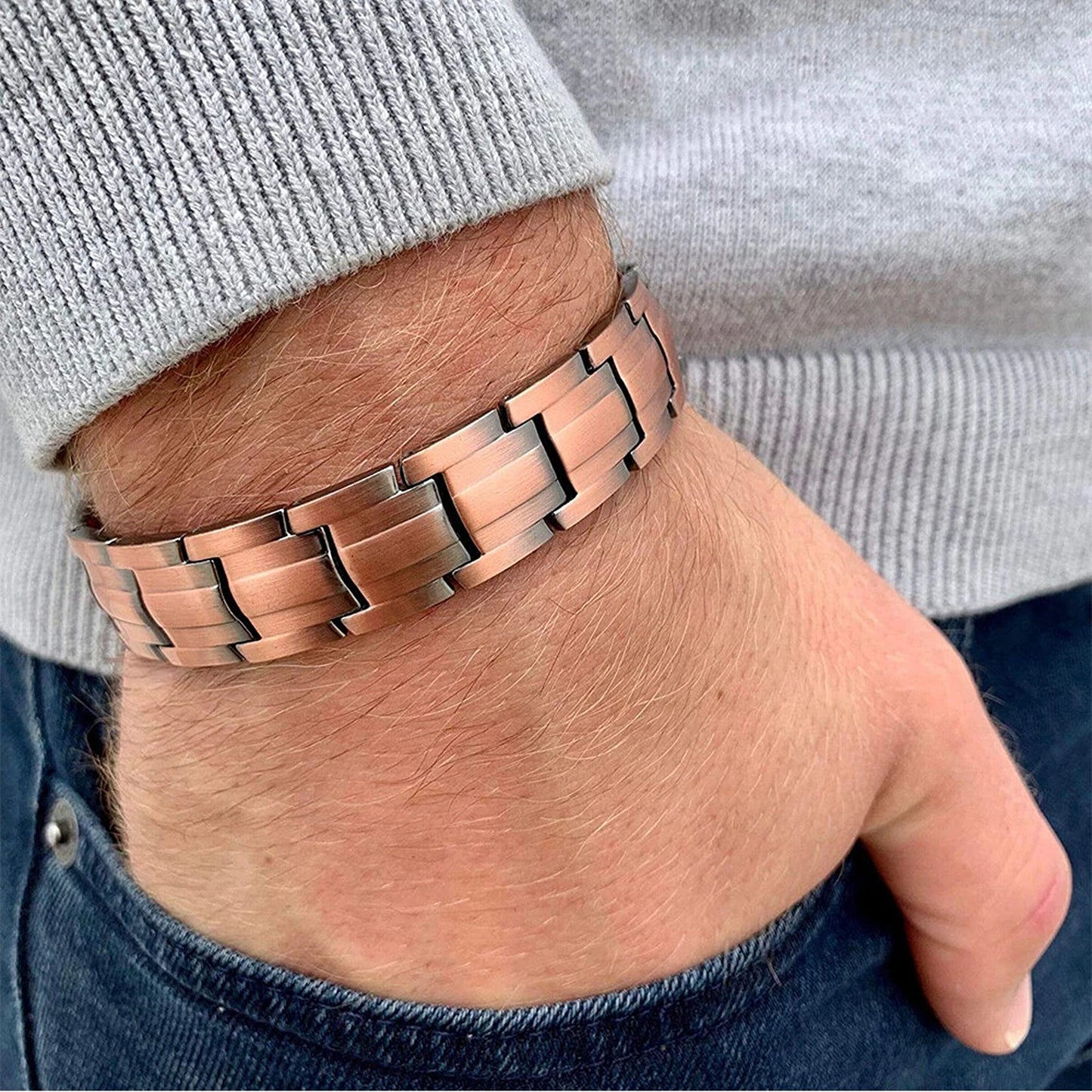 Mens Antique Copper Magnetic Bracelet Double Strength