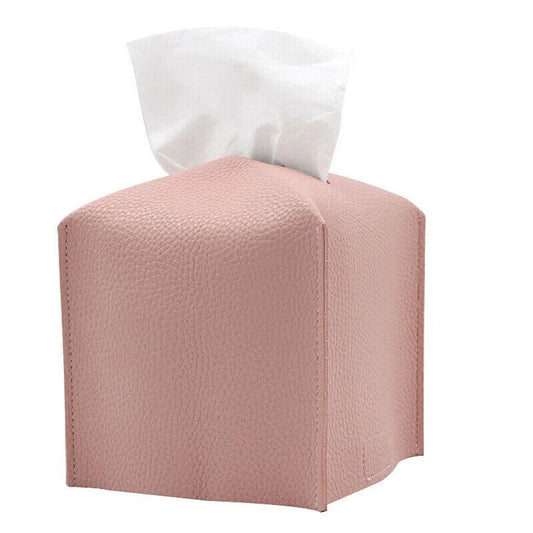 Tissue Box Storage Organizer with Elegant PU Leather Finish - Pink