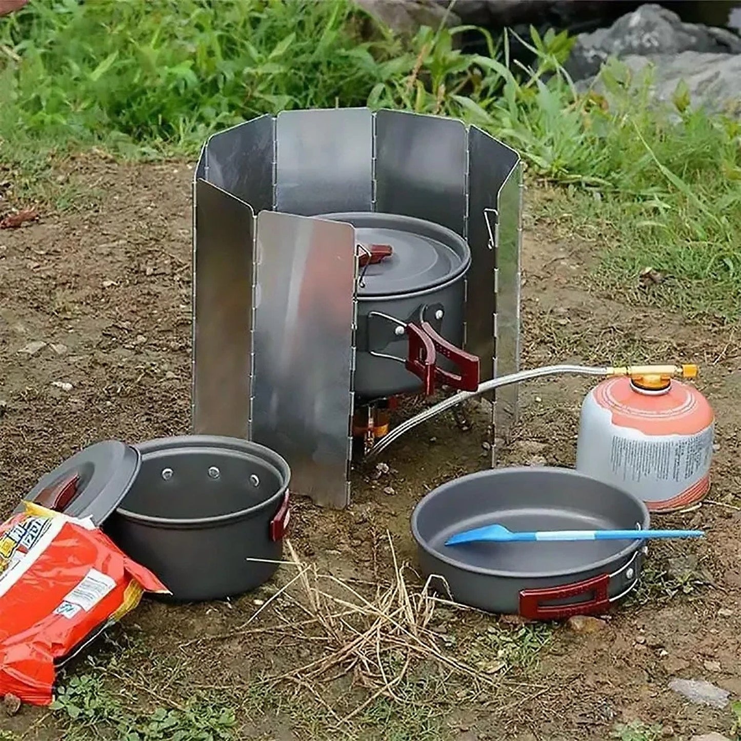 2x Camping Stove Wind Shield 10 Plates Foldable Aluminum Alloy