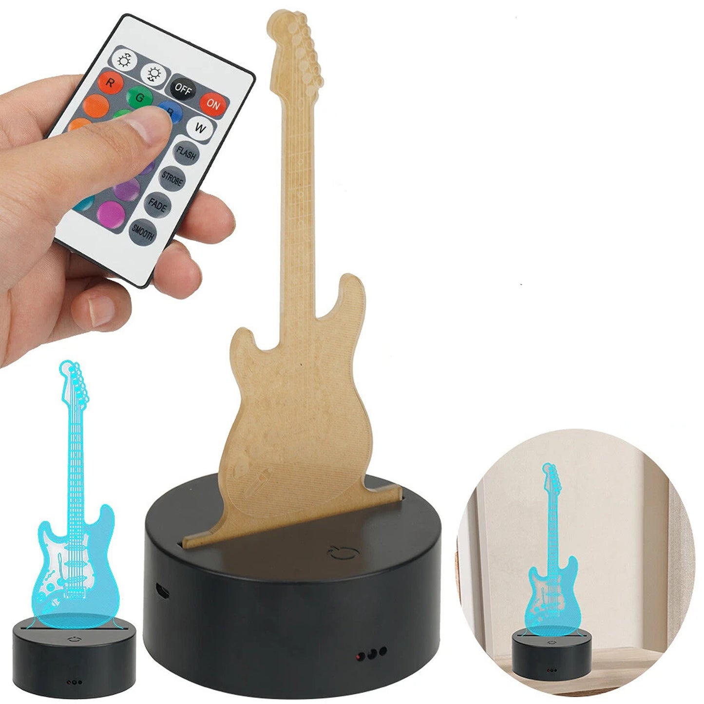 3D Guitar LED Night Light with 16 Colour Gradient and Remote Control