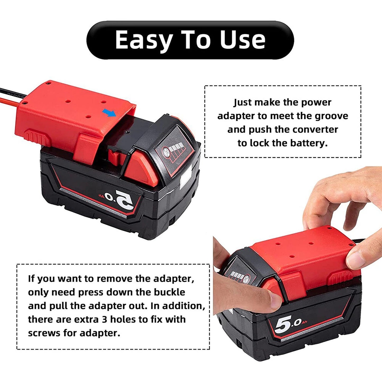 Battery Adapter For Milwaukee M18 18V Black