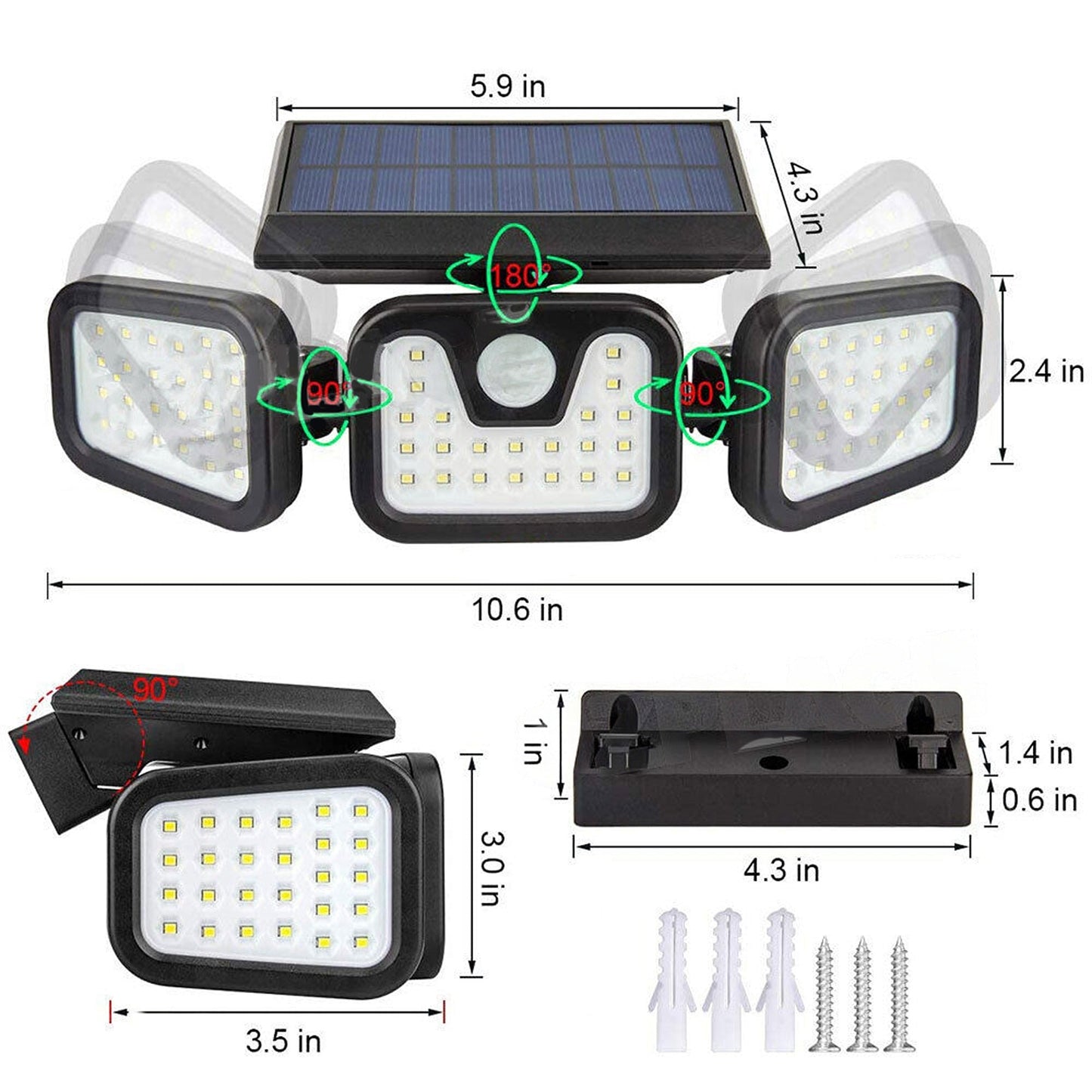 3 Head Solar Motion Sensor Light Outdoor