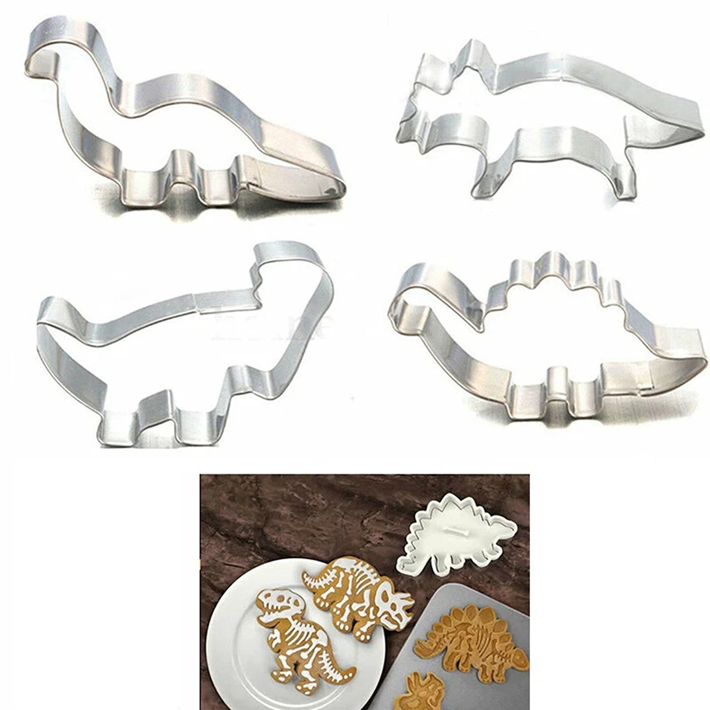 4 Pack Stainless Steel Dinosaur Cookie Cutters for Baking and DIY
