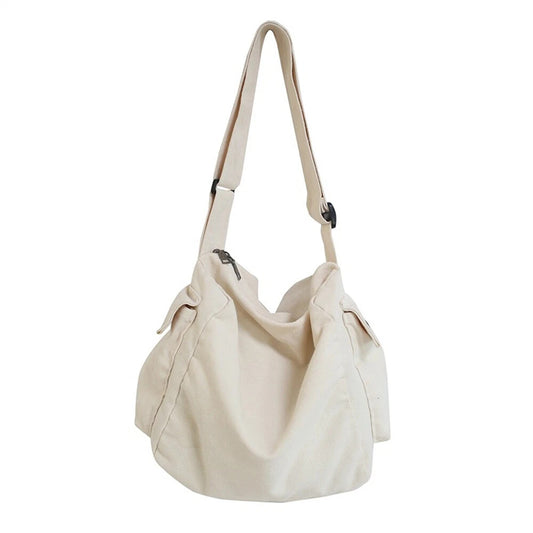 White Men Women Canvas Shoulder Crossbody Bag Large Capacity Messenger Bag