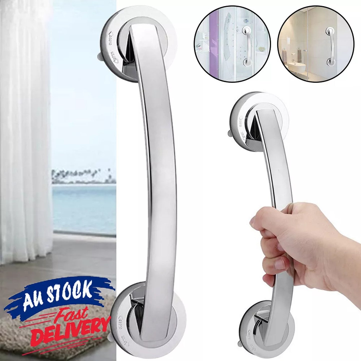 Shower and Tub Safety Handle Grab Bar with Strong Suction Cup