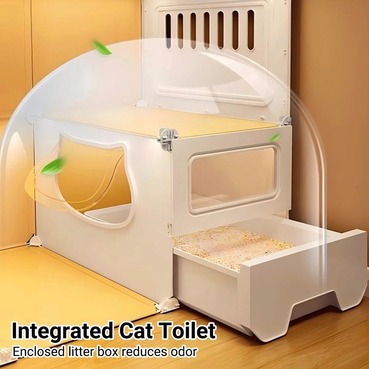 Indoor Cat House Furniture with Litter Compartment