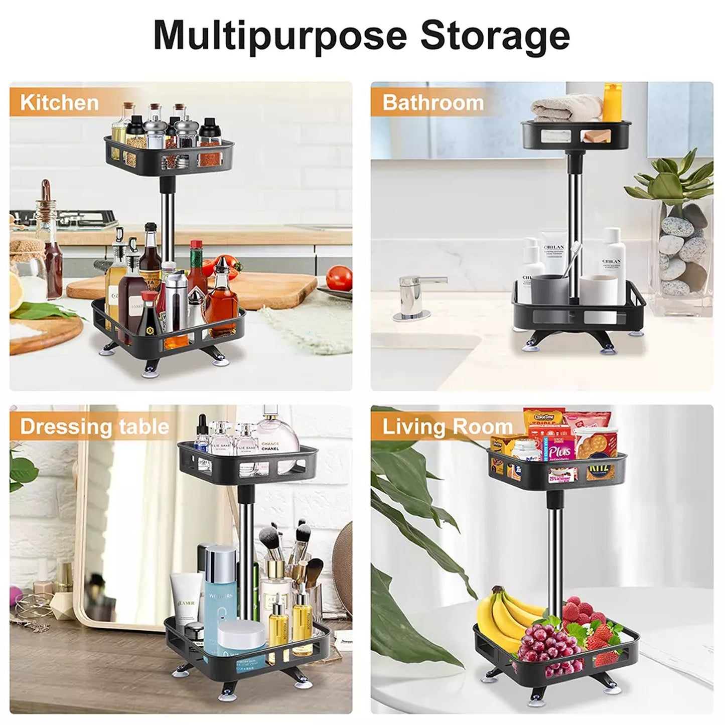 Bathroom and Kitchen Spice Rack Makeup Organizer Shelf Rotates Freely