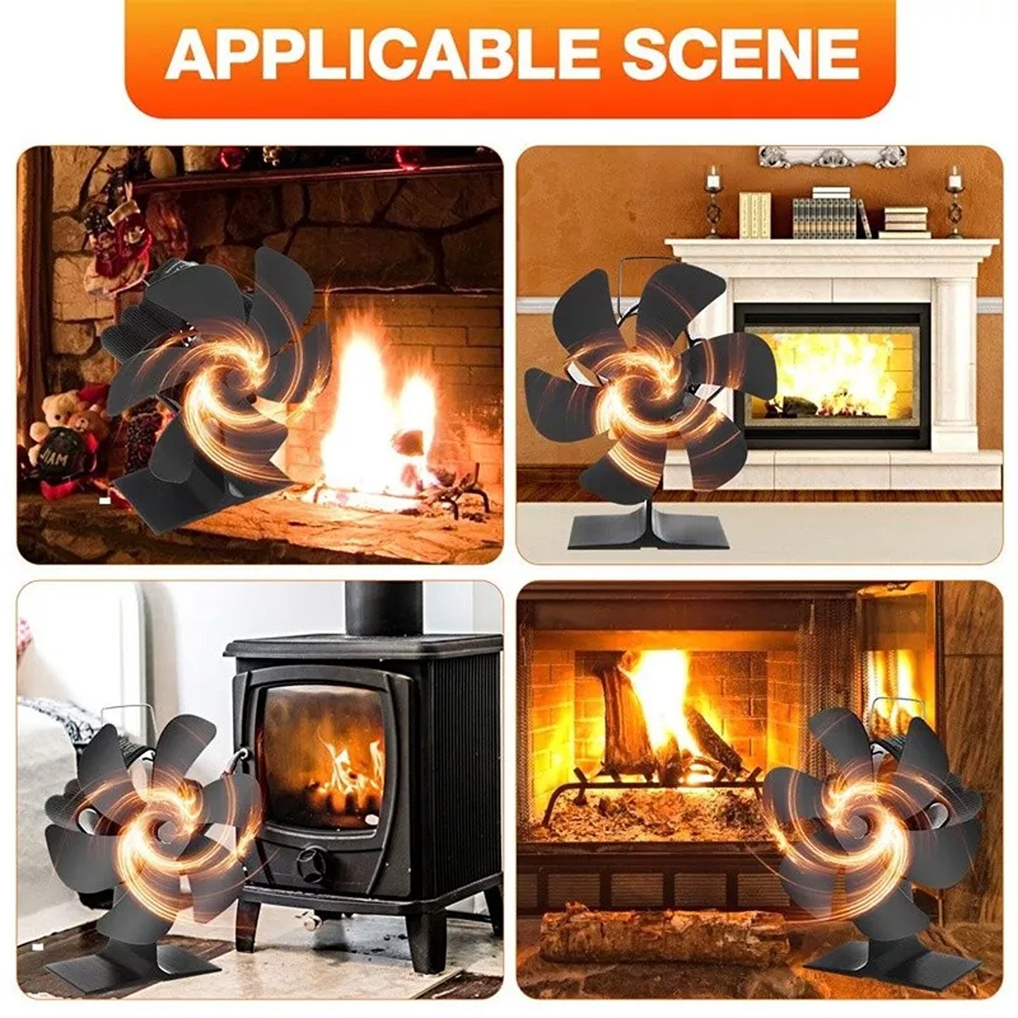 6 Blade Heat Powered Stove Fan for Wood Burner and Log Fire