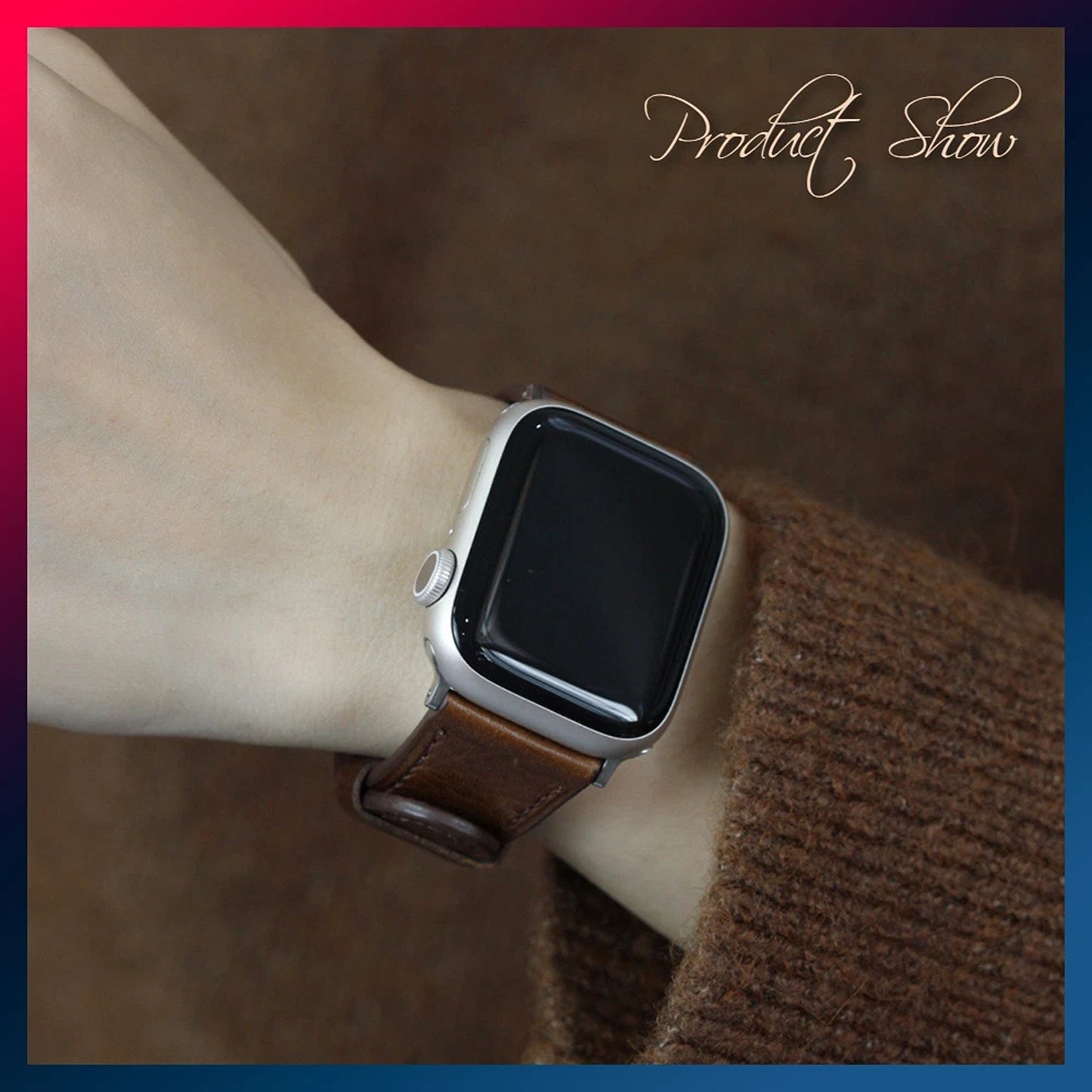 Genuine Leather Strap for Apple Watch Series 8 7 6 5 4 3 SE - Red