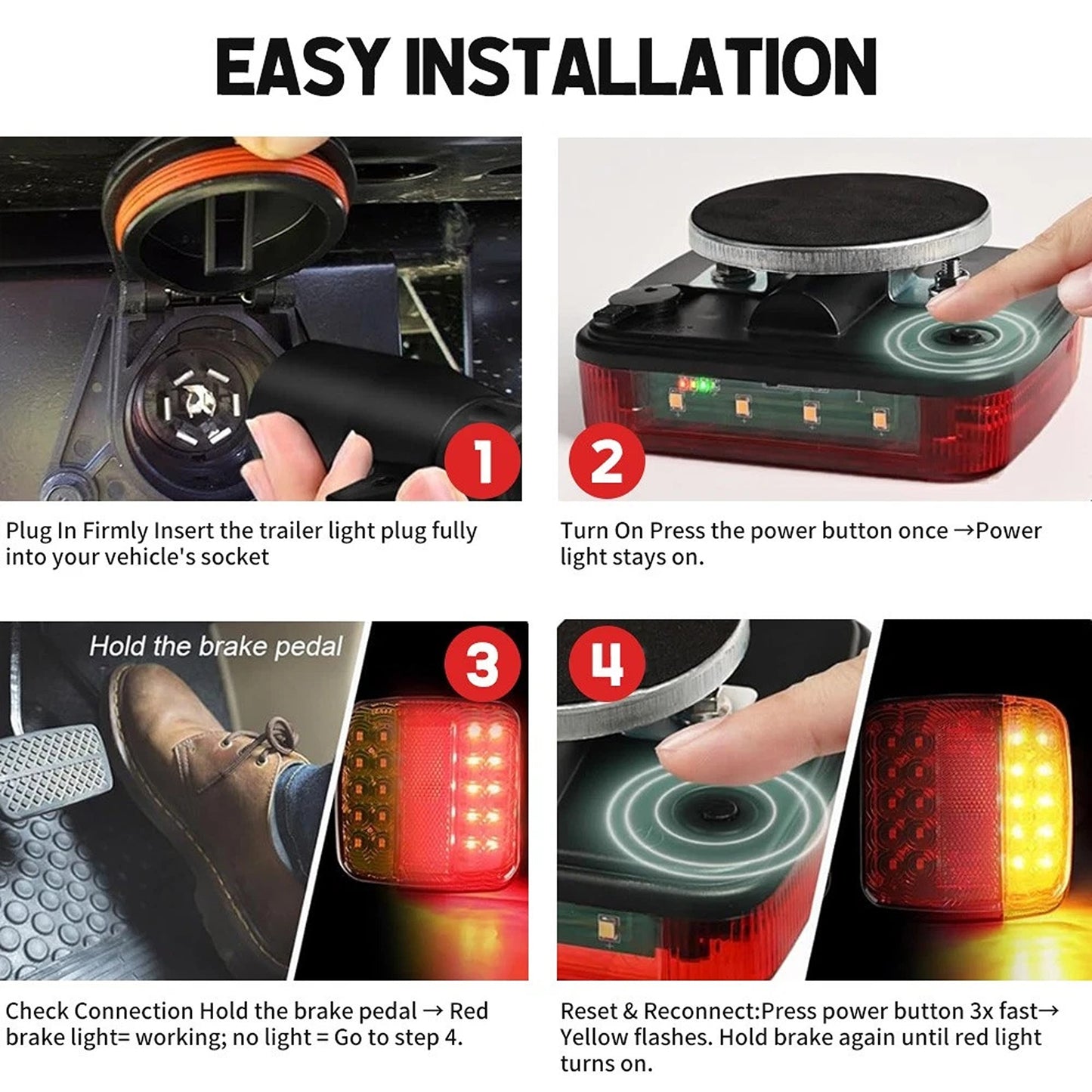 2 Pack Wireless Magnetic Rechargeable LED Trailer Tail Light Kit