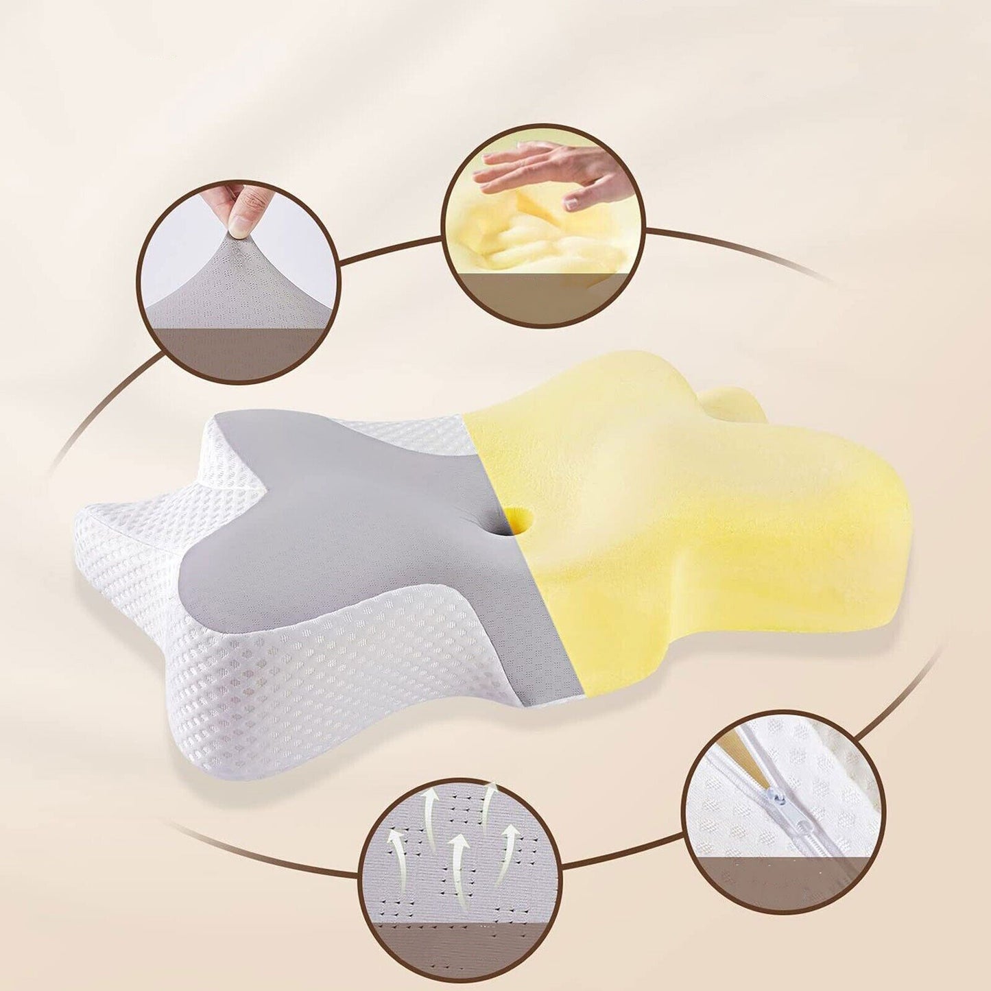 Ergonomic Neck Pillow Memory Foam Orthopedic Pain Relief