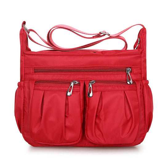 Red Womens Multi Pocket Crossbody Bag Casual Travel Shoulder Handbag