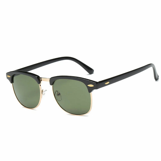 Dark Green Lens Vintage Half Rim Reflective Sunglasses for Men and Women