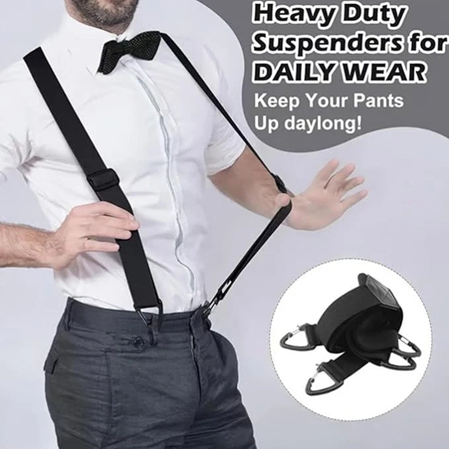 Grey Heavy Duty Elastic Suspenders for Men Trouser Pants Braces