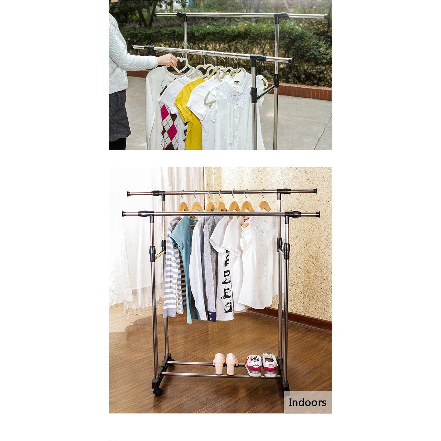 Double Clothes Stainless Steel Rack Hanger Adjustable Garment Coat Holder