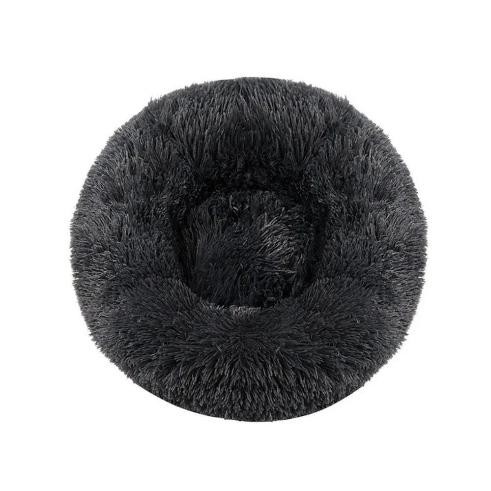 Dark Grey Soft Plush Calming Pet Bed for Dogs and Cats