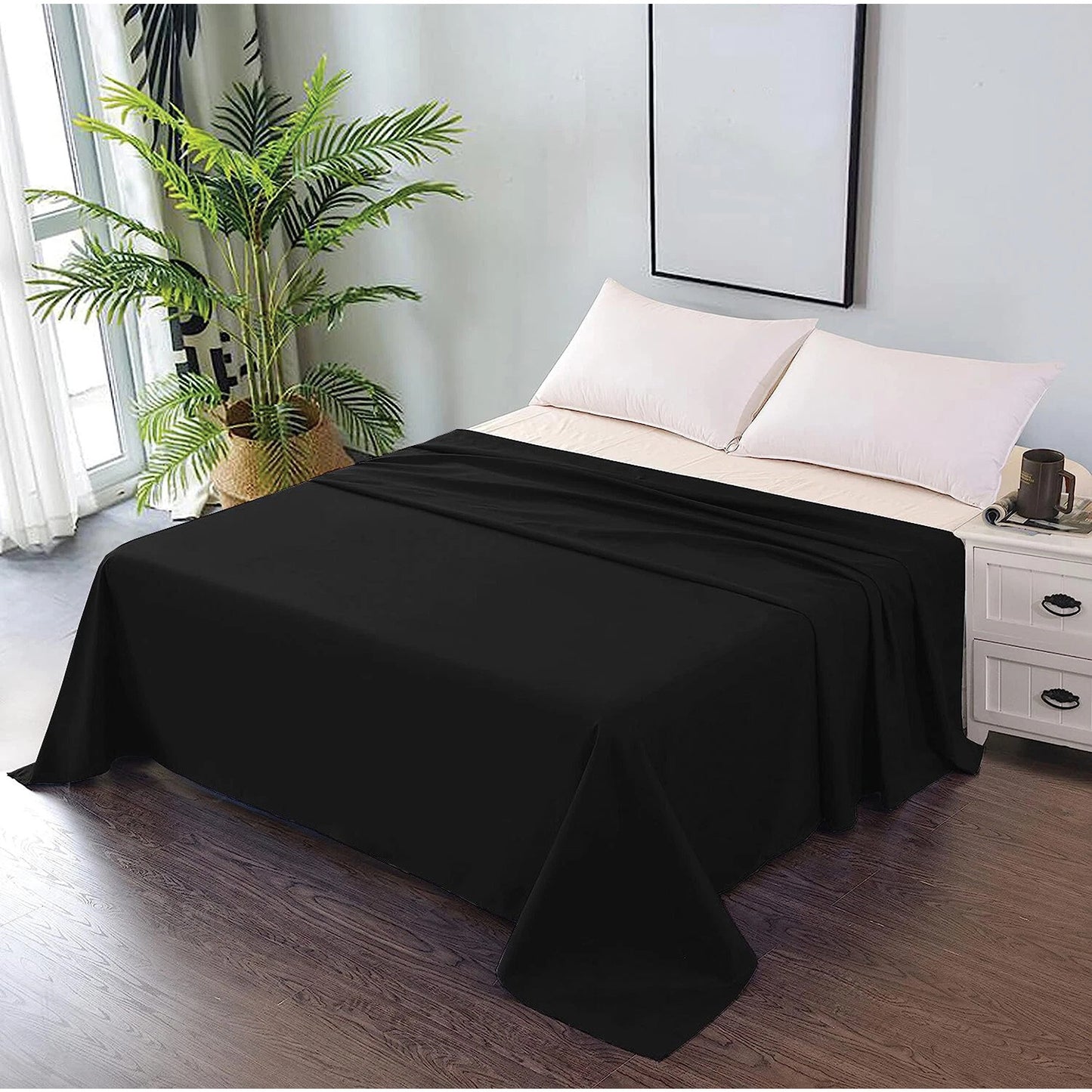 Hotel Ultra Soft Flat Sheet 2200TC Single Double Queen Super King - Black