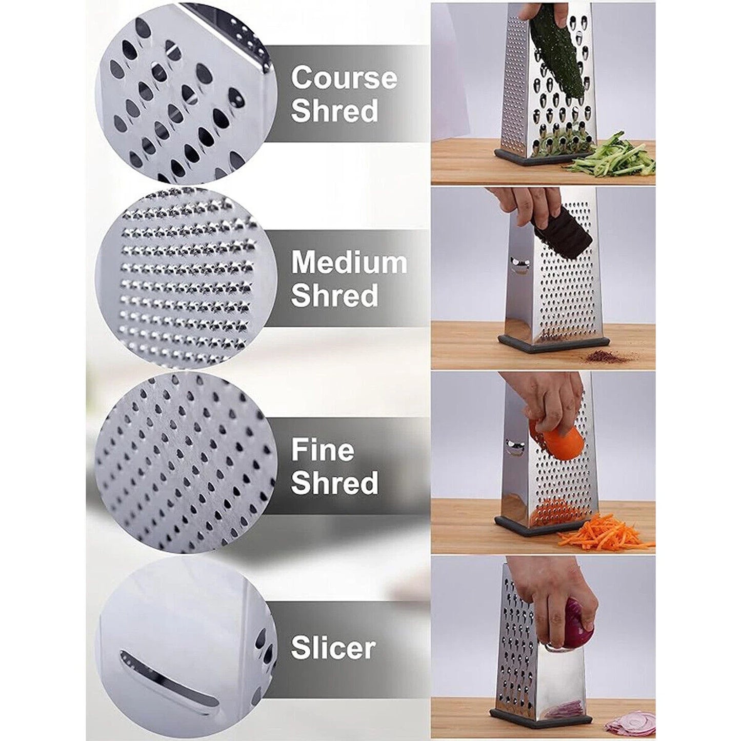 4 Sided Stainless Steel Food Grater for Cheese and Veggies