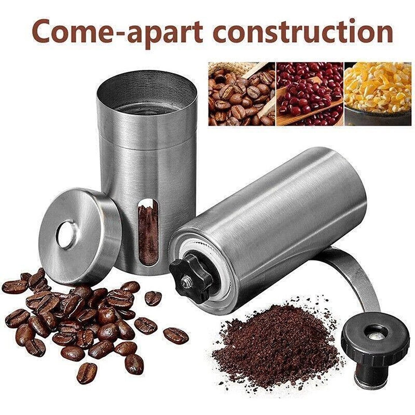 Manual Coffee Bean Grinder with Stainless Steel Body and Ceramic Burr