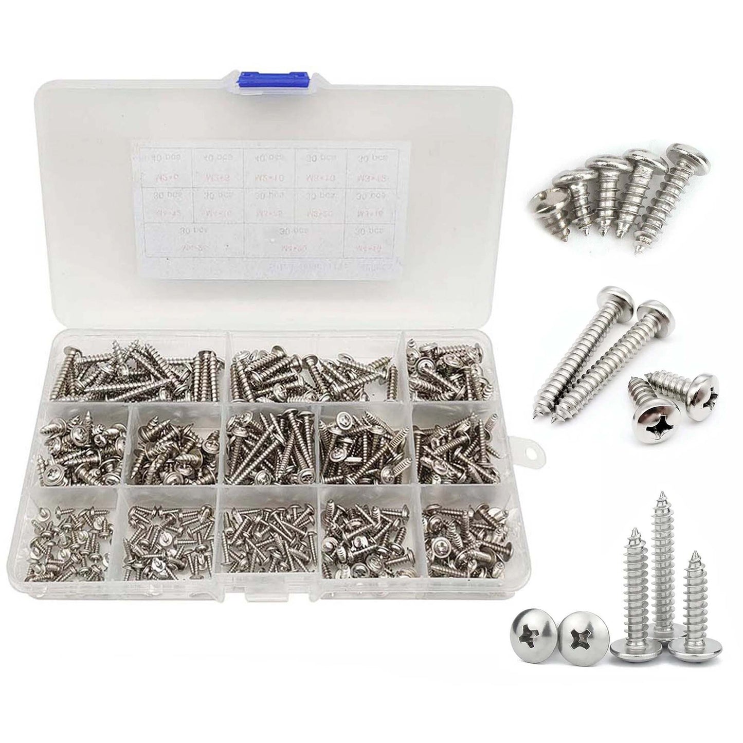 500Pcs Stainless Steel Self Tapping Screws Assorted Kit M2 M3 M4