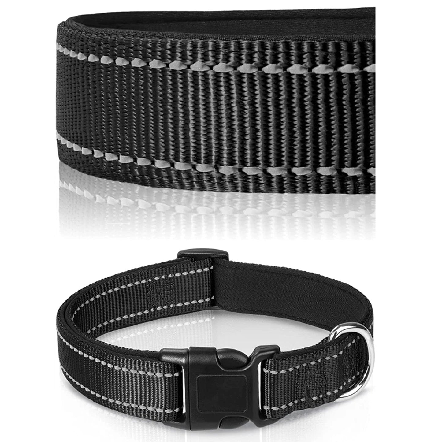 Black Adjustable Pet Collar with Safety Lock Buckle