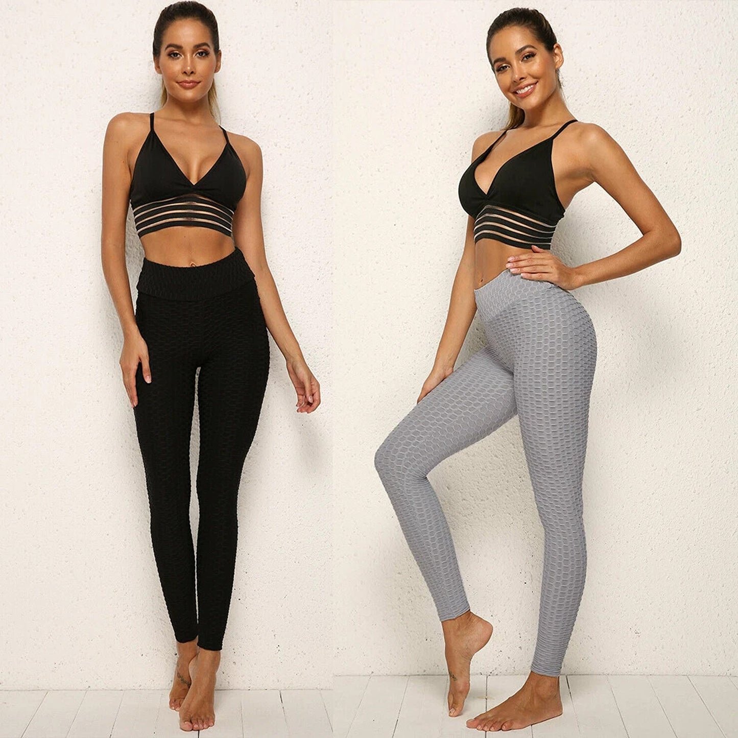 Womens Yoga Leggings Push Up Anti Cellulite Pants for Gym and Fitness - Grey