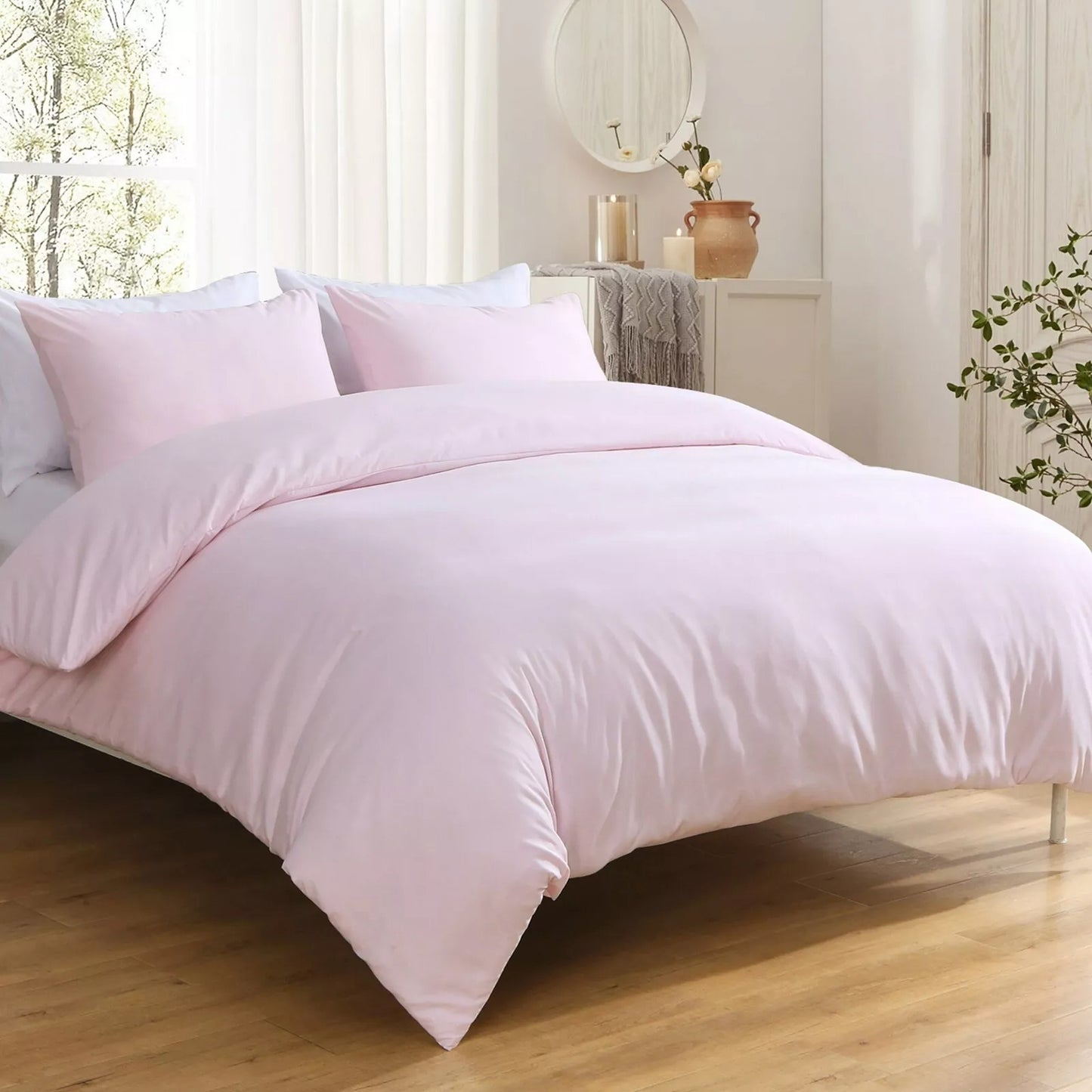 2000TC Soft Quilt Doona Duvet Cover Set Single Queen King Size Bed - Light Pink