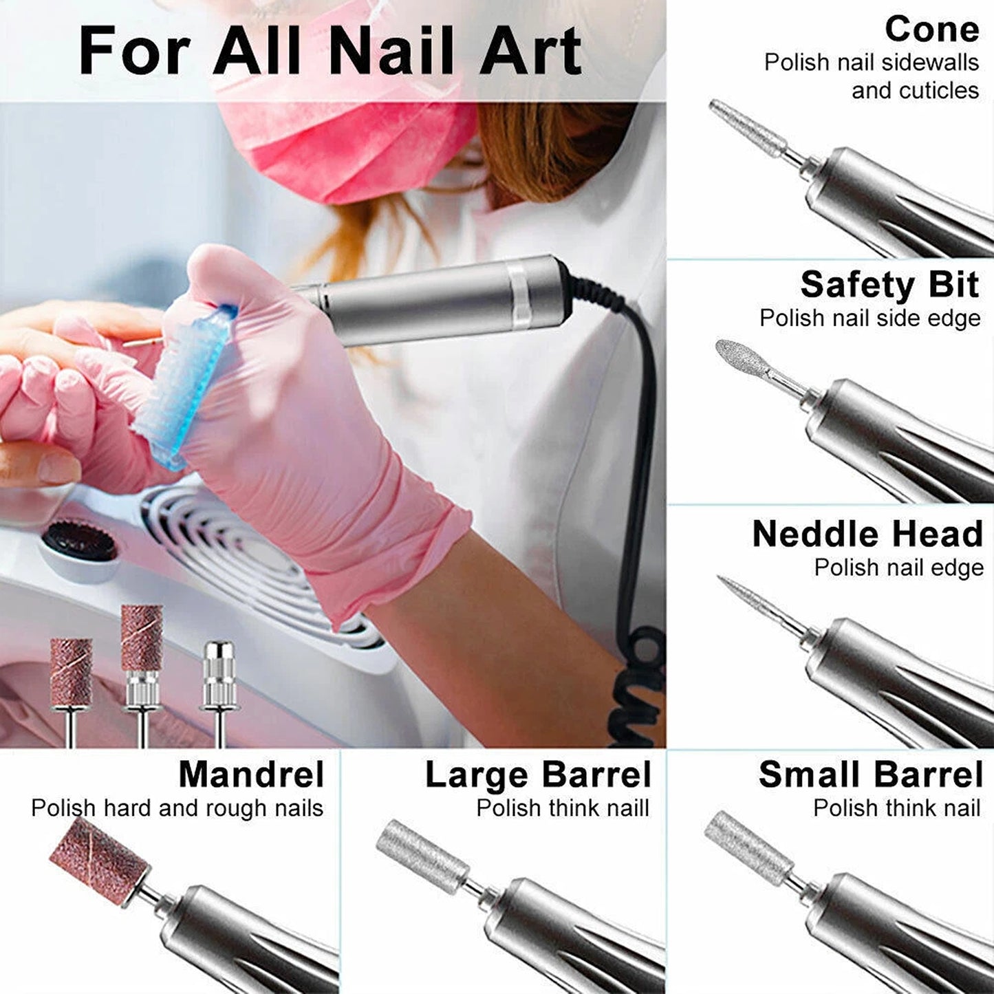Silver Portable Nail Drill Machine for Manicure and Pedicure 35000RPM