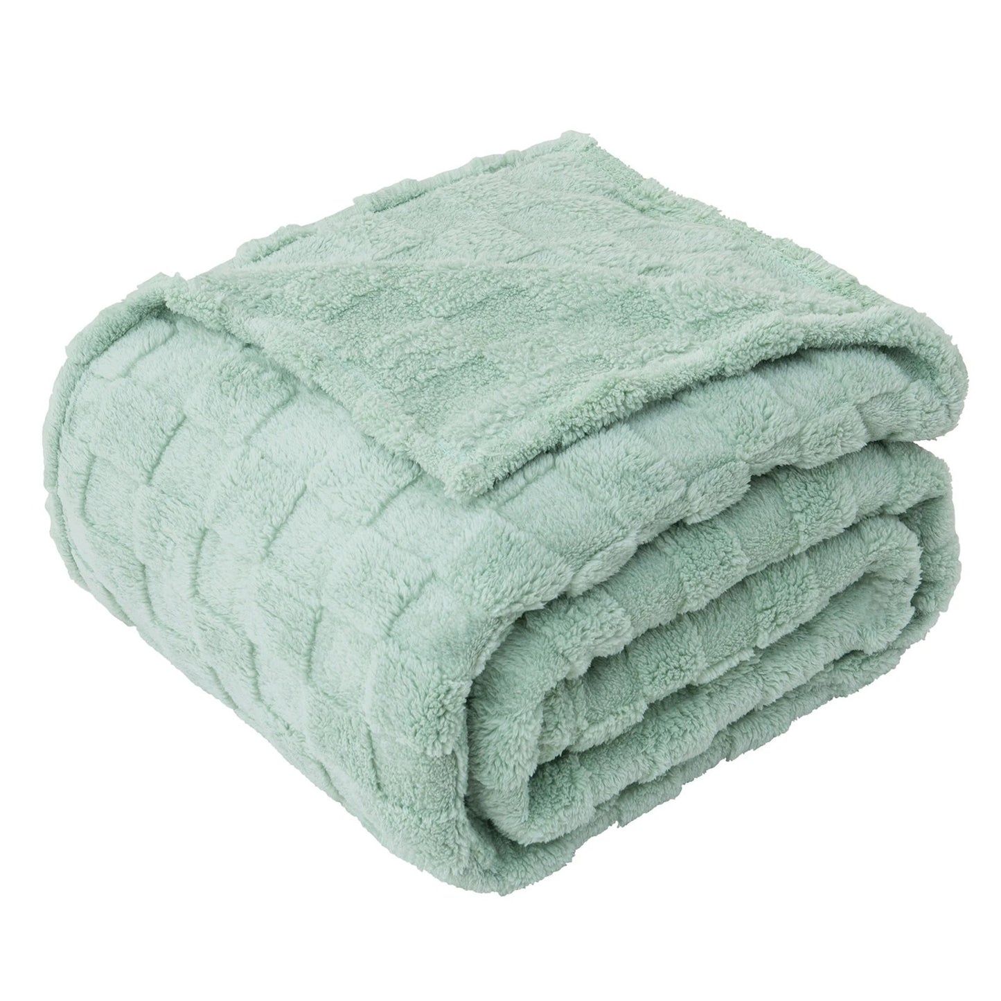 Warm Soft Throw Blanket Plaid Coral Fleece for Couch or Bed - Sage Green