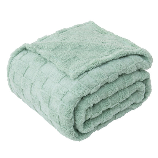 Warm Soft Throw Blanket Plaid Coral Fleece for Couch or Bed - Sage Green