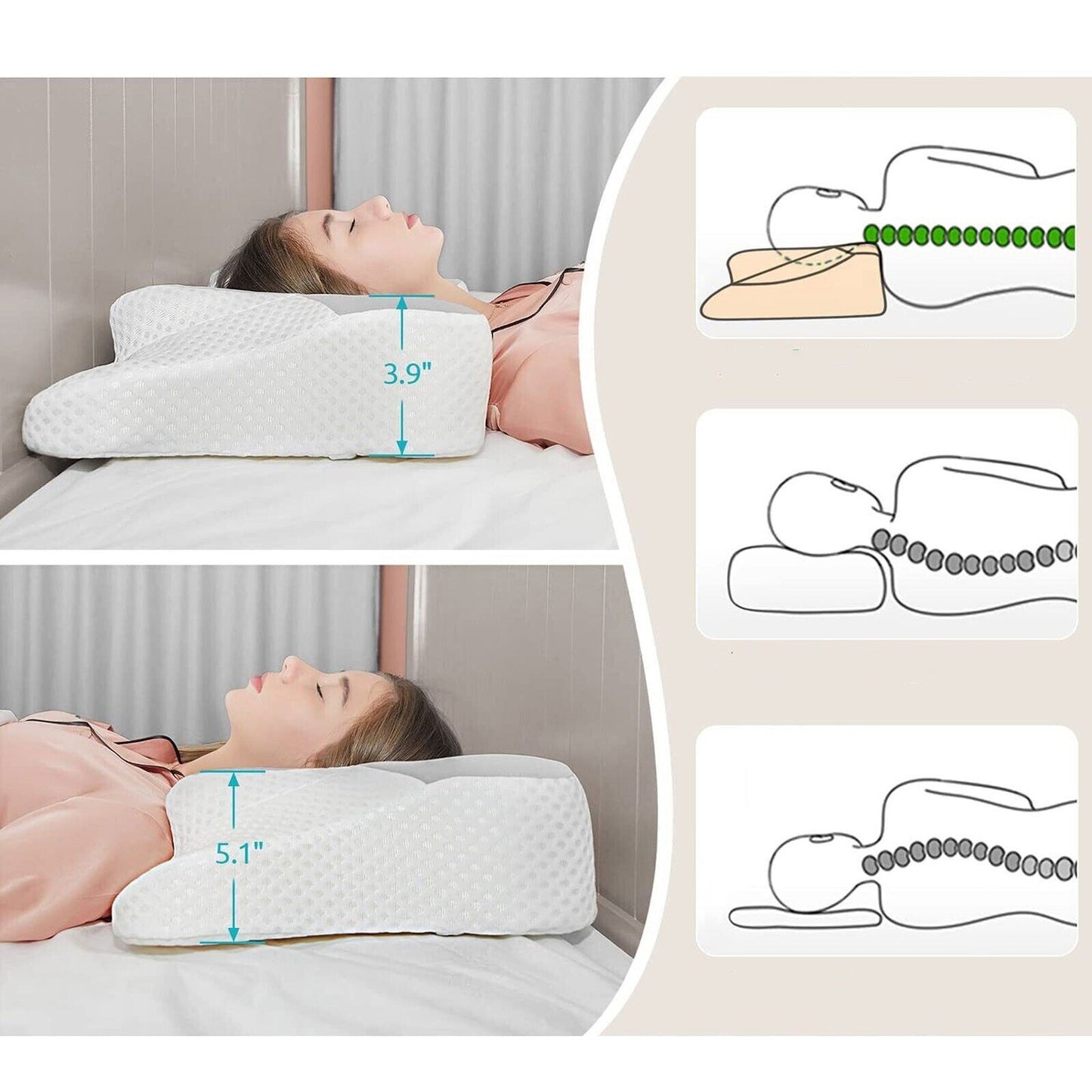 Ergonomic Neck Pillow Memory Foam Orthopedic Pain Relief