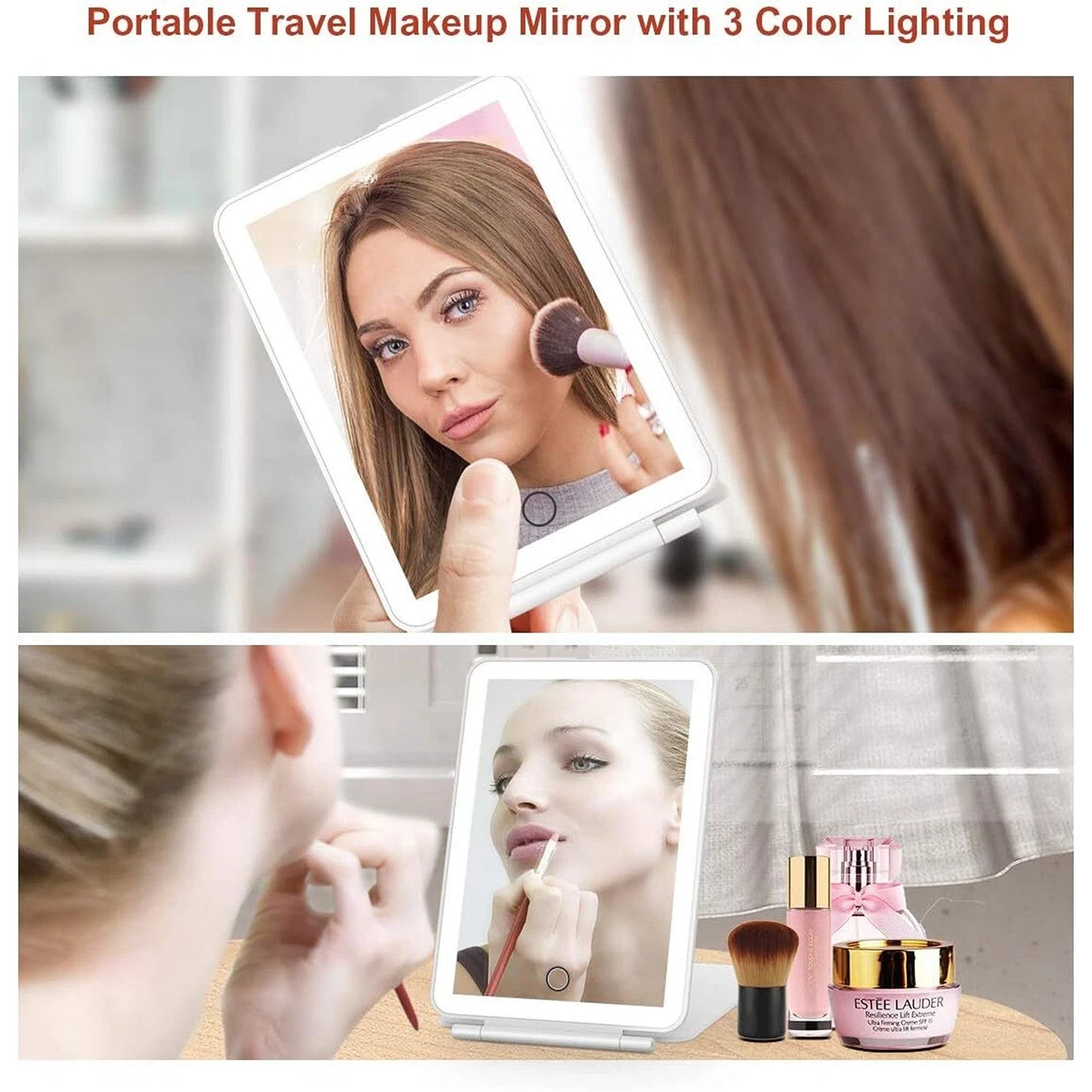 Rechargeable LED Folding Makeup Mirror with USB and Touch Screen