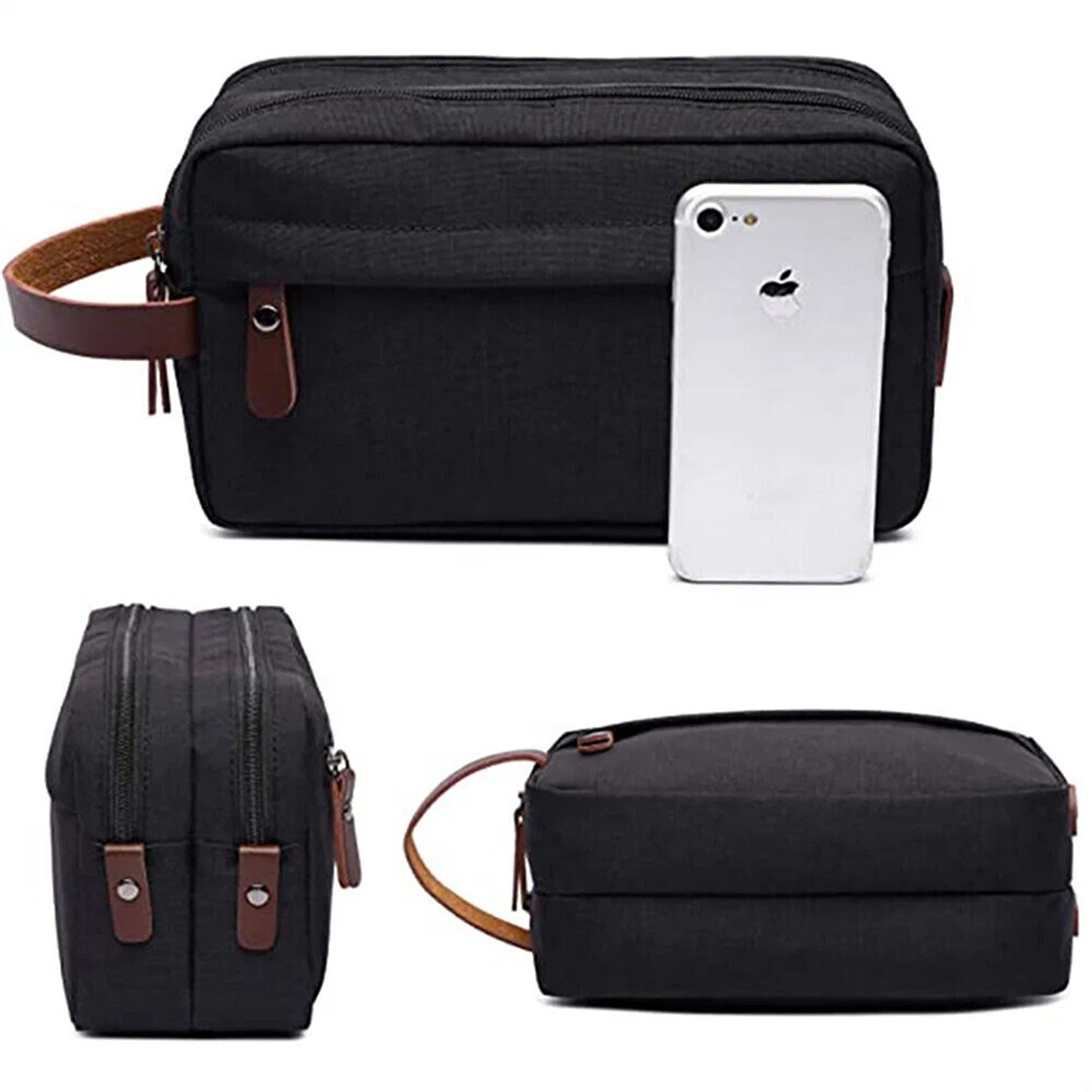 Black Compact Toiletry Bag for Travel and Gym