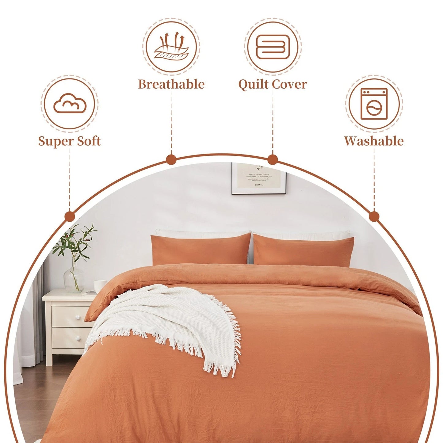 Rust 2000 Thread Count Quilt Cover Set Soft Luxury Bedding