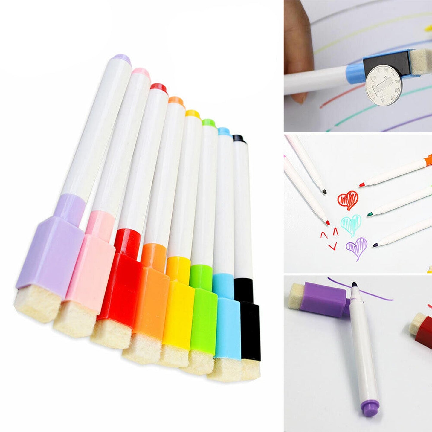 Whiteboard Marker Pens Magnetic Eraser Lid Cap 8x
