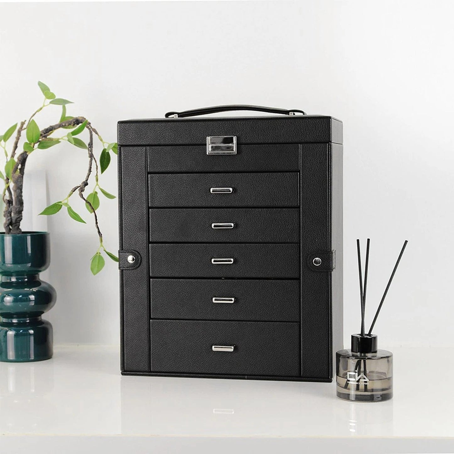 Large Leather Jewellery Organizer Case for Travel and Storage