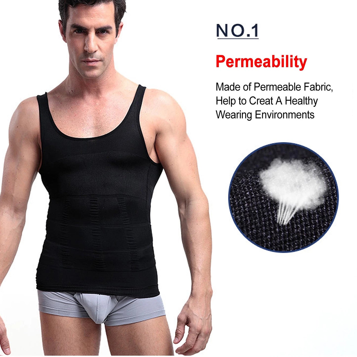 Slim Fit Compression Vest for Men Body Shaper Undershirt - White