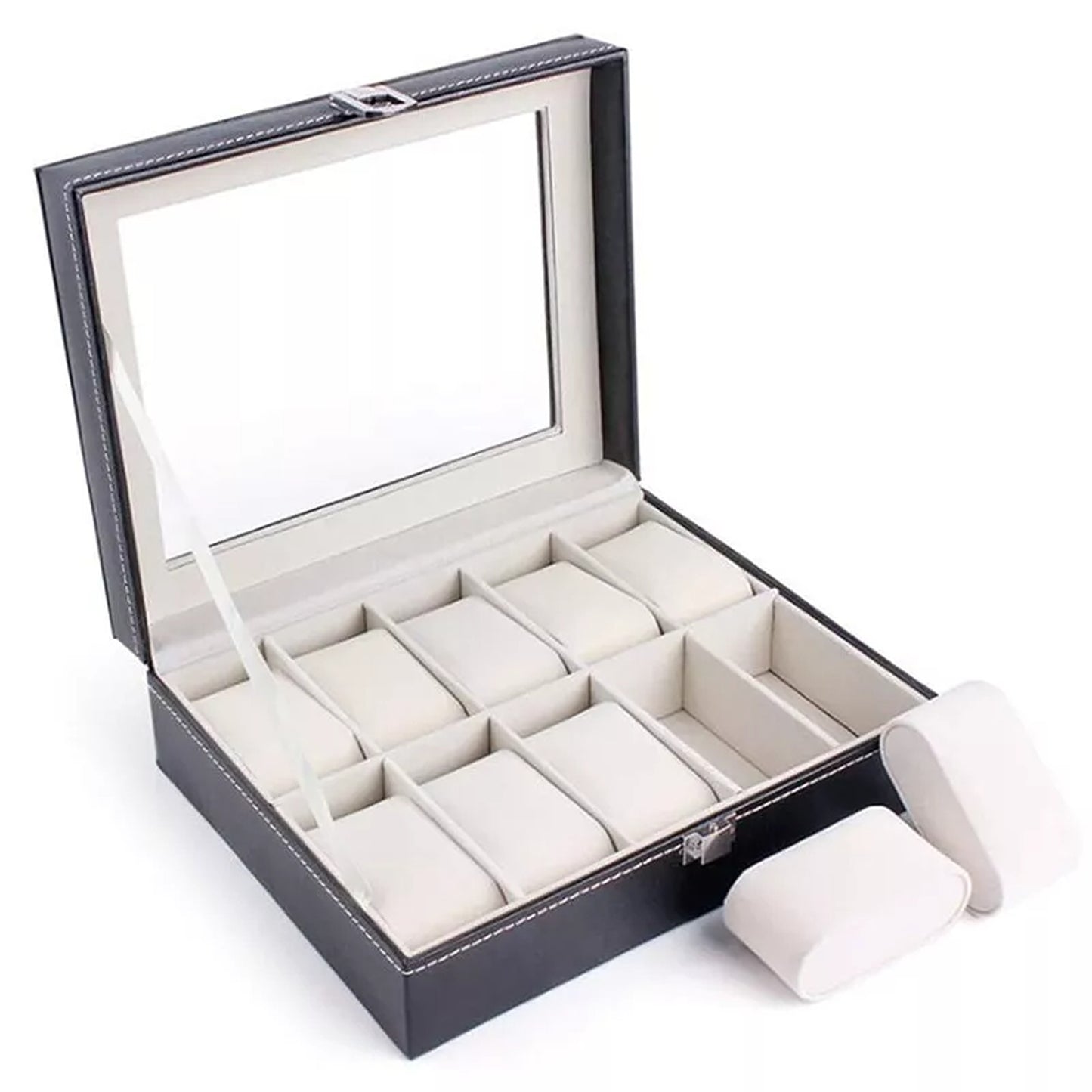 Leather Watch and Jewelry Storage Box with 10 Grids