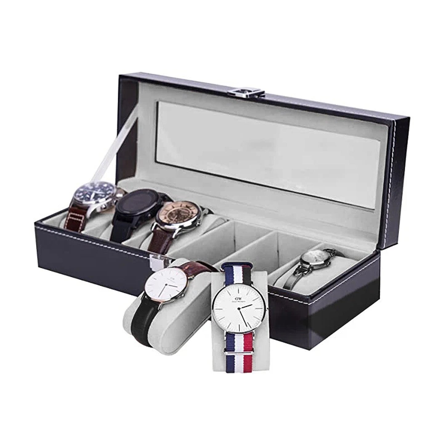 Leather Watch Display Storage Box for 6 Watches