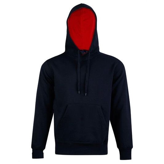 Adult Pullover Fleece Hoodie with Pocket and Contrast Hood - Navy-Red