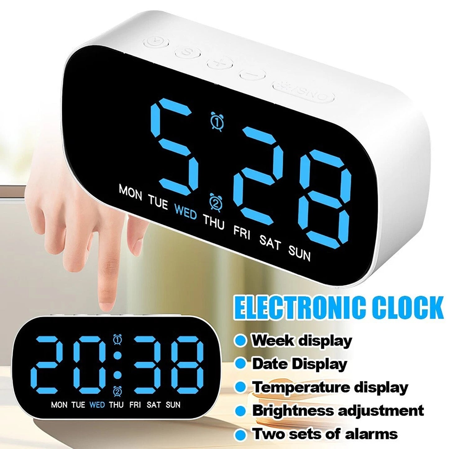 Digital LED Alarm Clock with Dual Alarm and Snooze Function