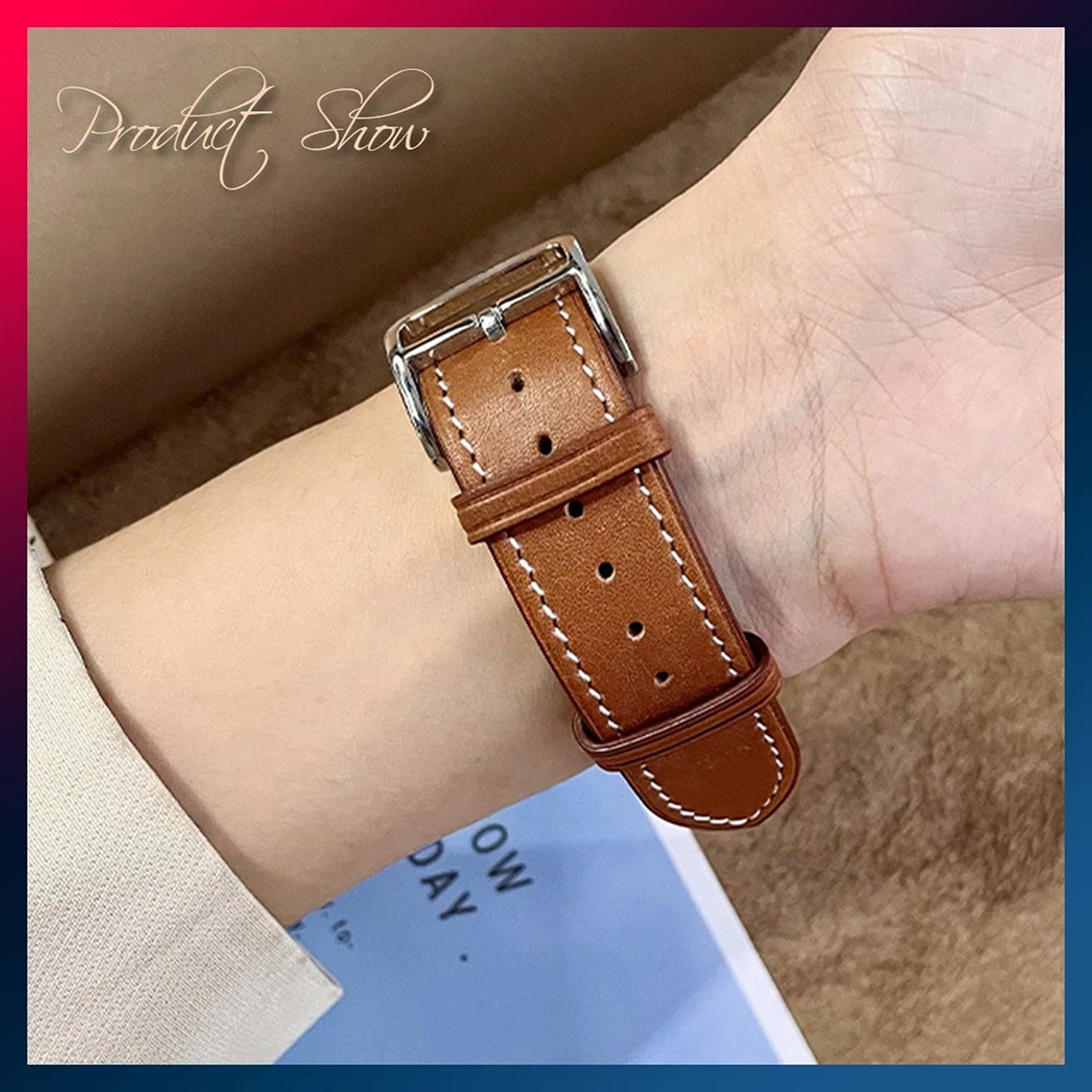 Genuine Leather Strap for Apple Watch Series 8 7 6 5 4 3 SE - Light Brown