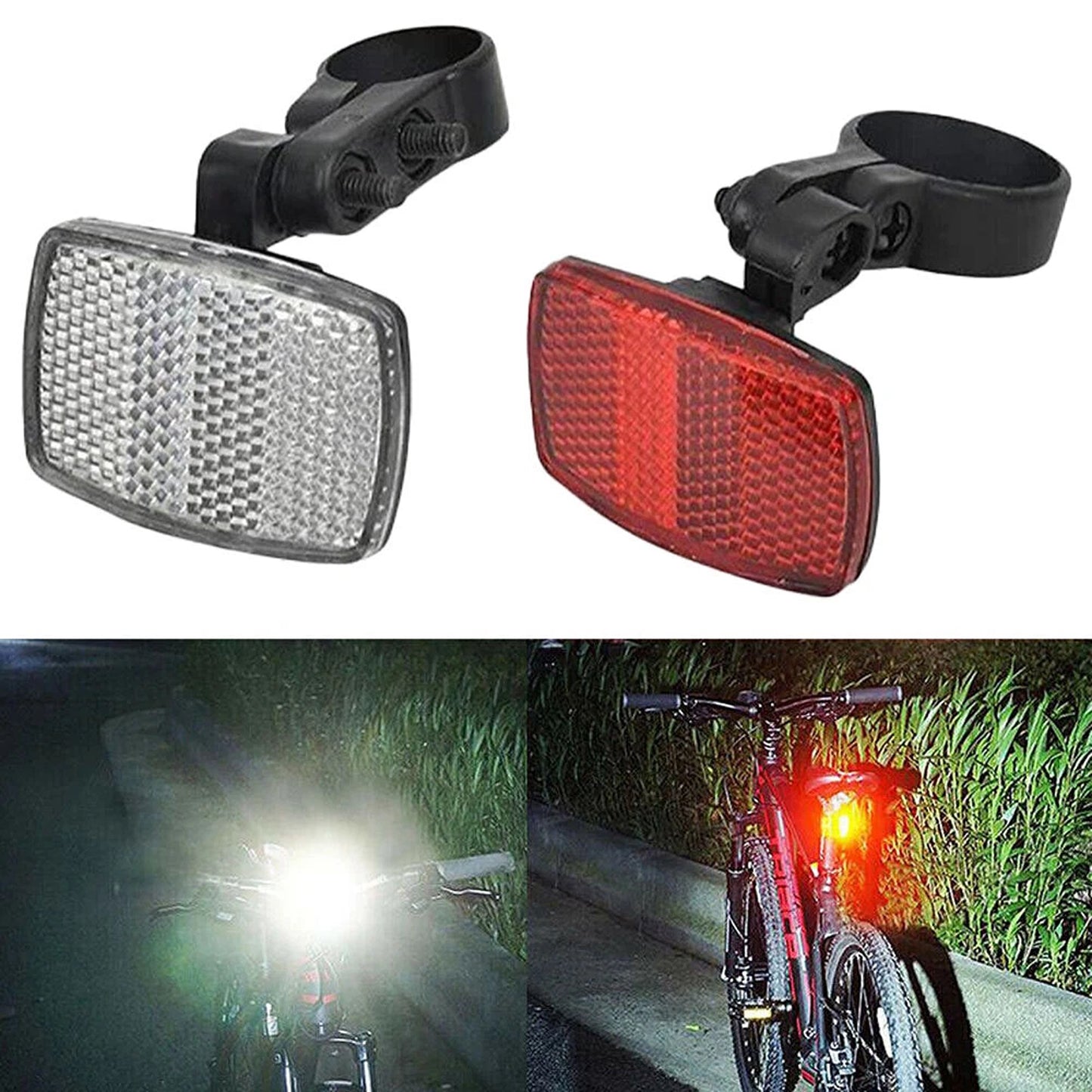 2PCS Bike Reflectors Front and Rear Handlebar Mount Red and White
