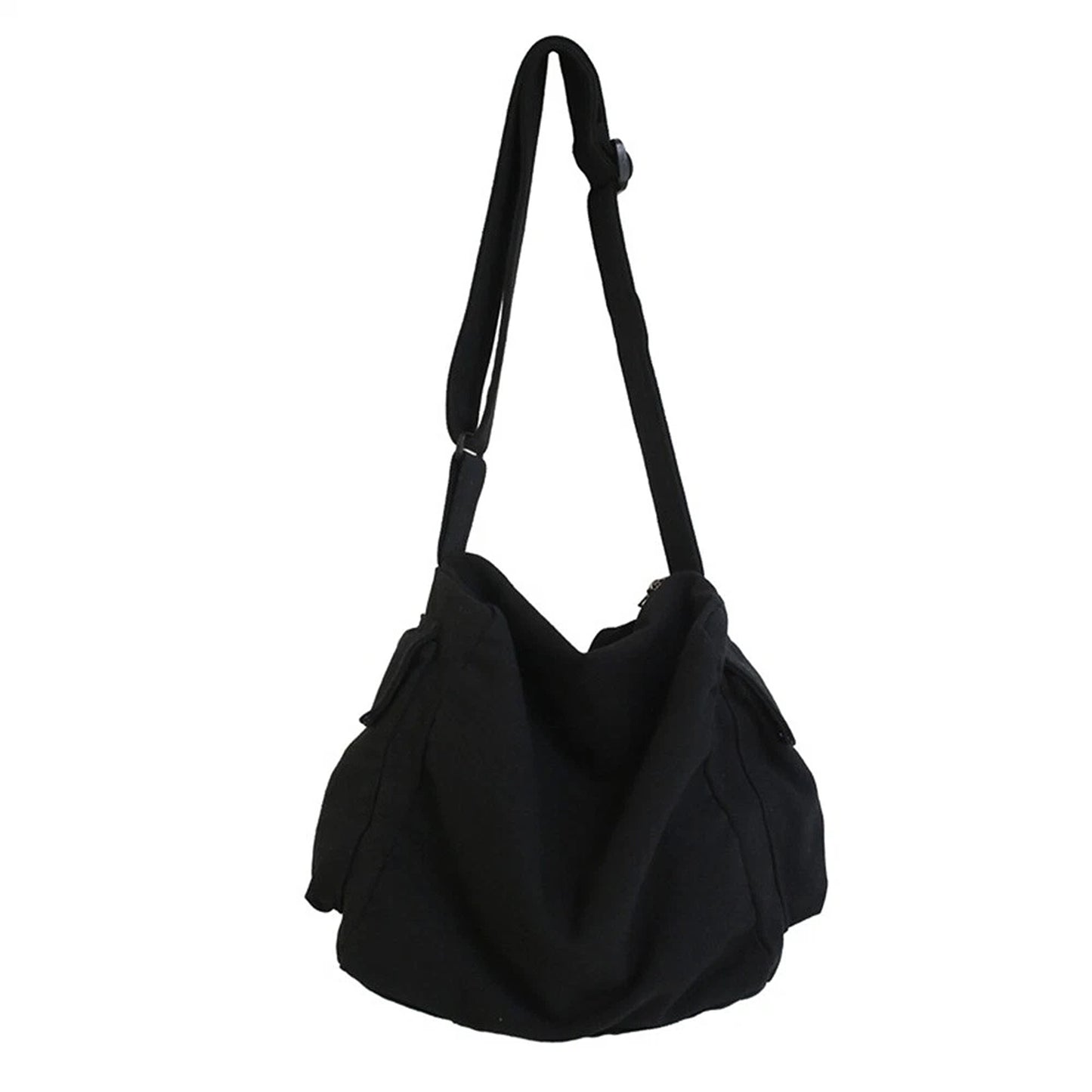 Black Men Women Canvas Shoulder Crossbody Bag Large Capacity Messenger Bag